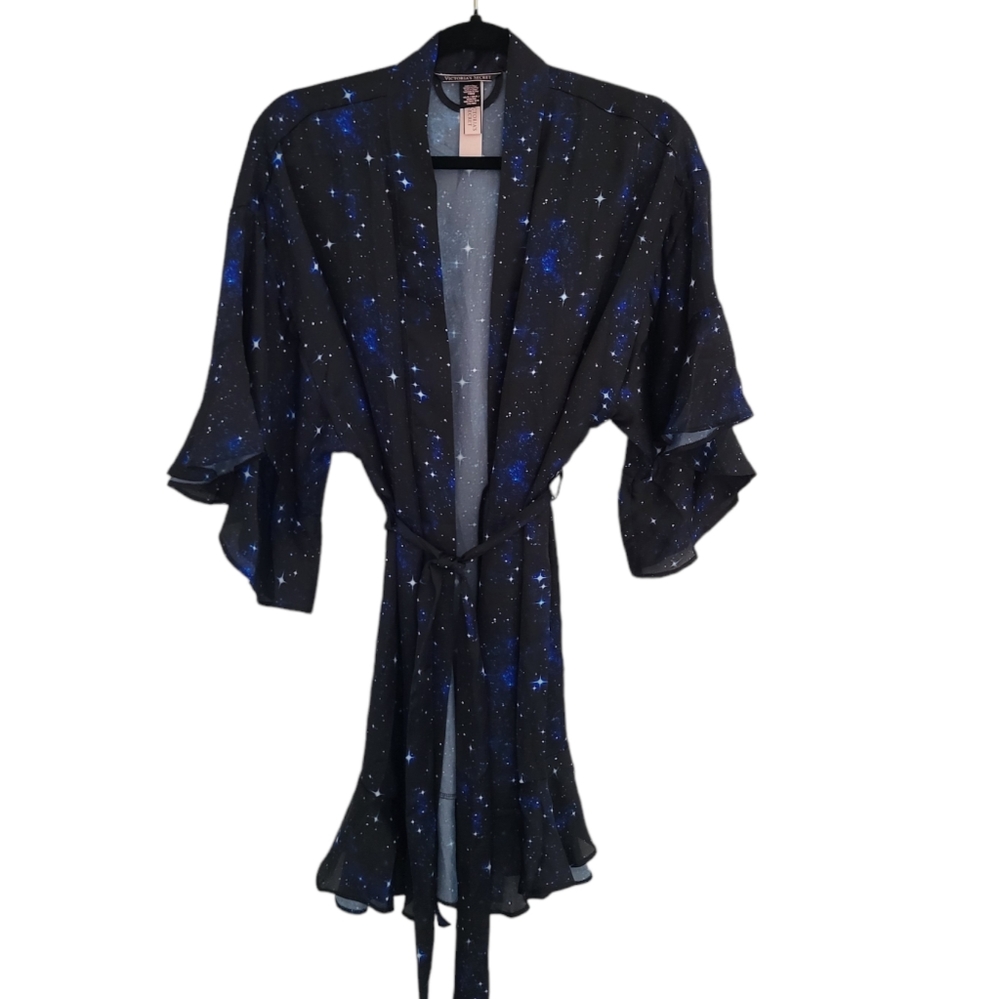 Victoria's Secret Satin Flounce Robe in Night Sky